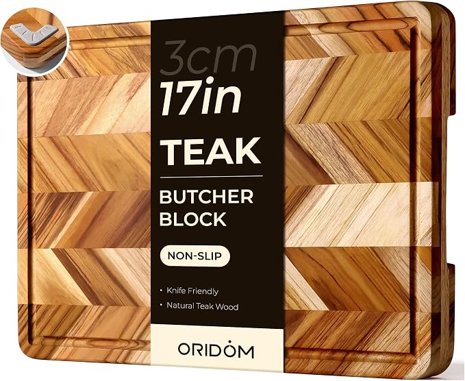 Teak Wood Cutting Board for Kitchen Large End Grain Heavy Duty Checkered Wooden by oridom