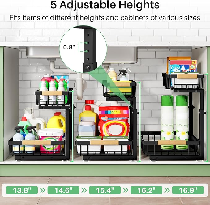 Kitstorack Under Sink Organizer, 2 Tier Under the Sink Storage, Slide out Pull - Image 7