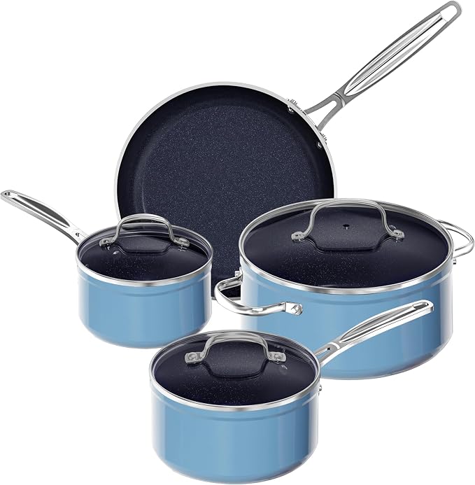 Nuwave 7pc Cookware Set Healthy Duralon Blue Ceramic Nonstick Coated, Diamond by NuWave