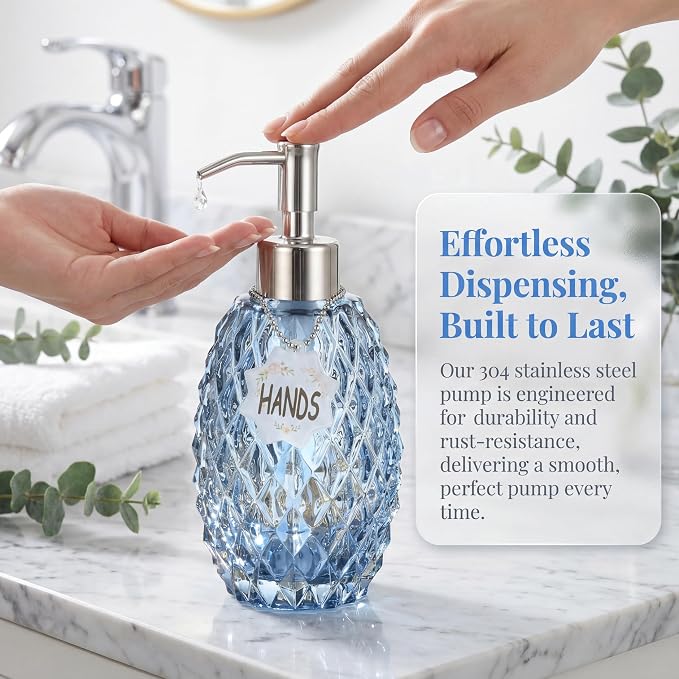 MALACHI Soap Dispenser Set, Crystal-Textured Diamond Glass - Image 3