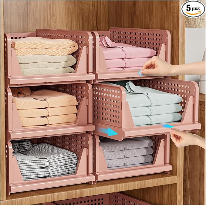 SNSLXH 5 Pack Stackable Closet Organizer Box, Space-Saving Clothes Storage by SNSLXH