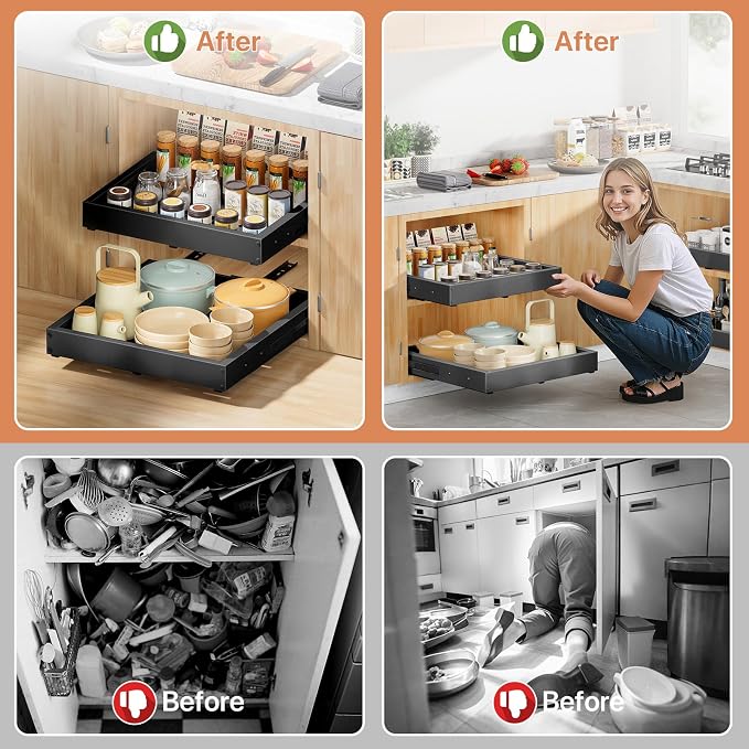 2 Pack Pull out Cabinet Organizer, Width Depth, - Image 7