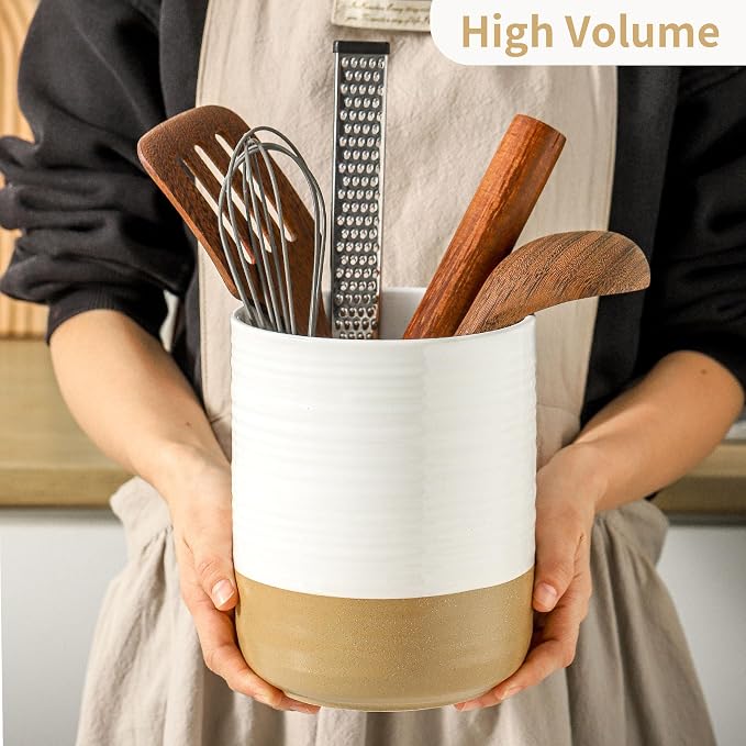 HASENSE Utensil Holder, 7.4" x 6.2" Ceramic Utensil Holder - Image 5