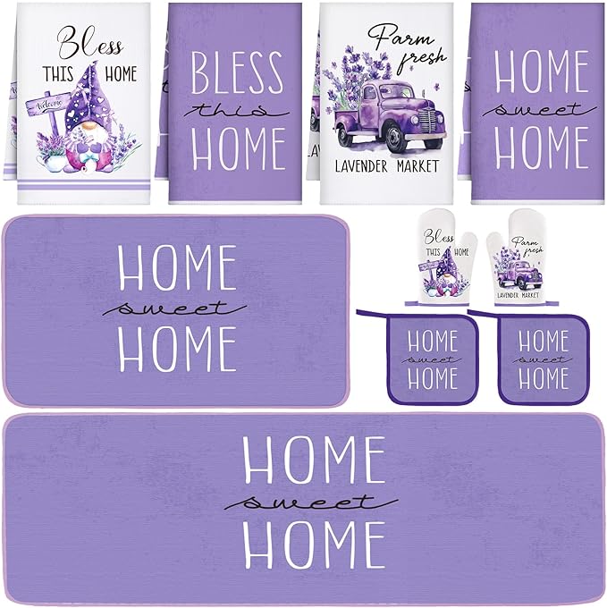 Fourluoo 10 Pcs Lavender Kitchen Decor Set Lavender Kitchen Towels Rugs Oven by Fourluoo