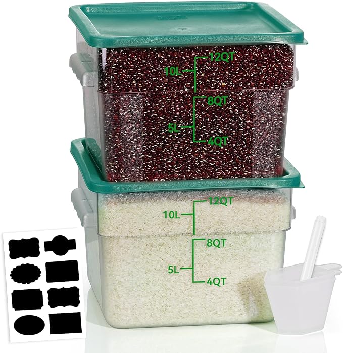 12QT NSF Food Storage Containers: 2 PCS Commercial Clear Square Food Storage by SVKLHY