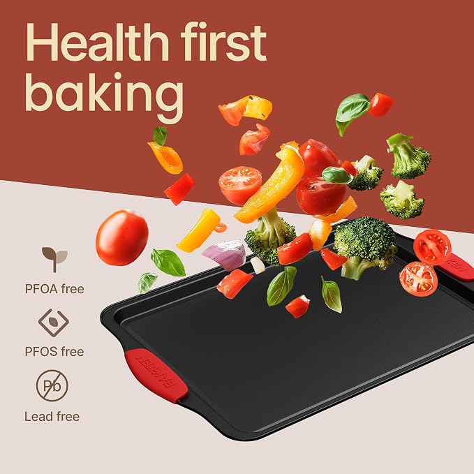 Baking Pan Set – 3 Piece Cookie Sheet – Deluxe Black Non-Stick Carbon Steel – - Image 7