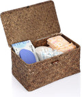 Sumnacon Wicker Basket with Lid Rectangle Woven Baskets by Sumnacon