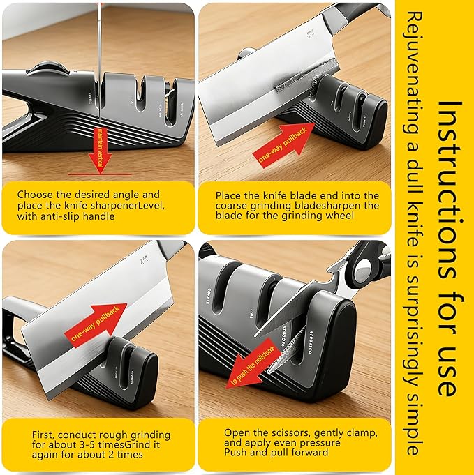 Knife Sharpener, 5 Adjustable Angle, 3 in 1 Professional Chef's Kitchen Knife - Image 6