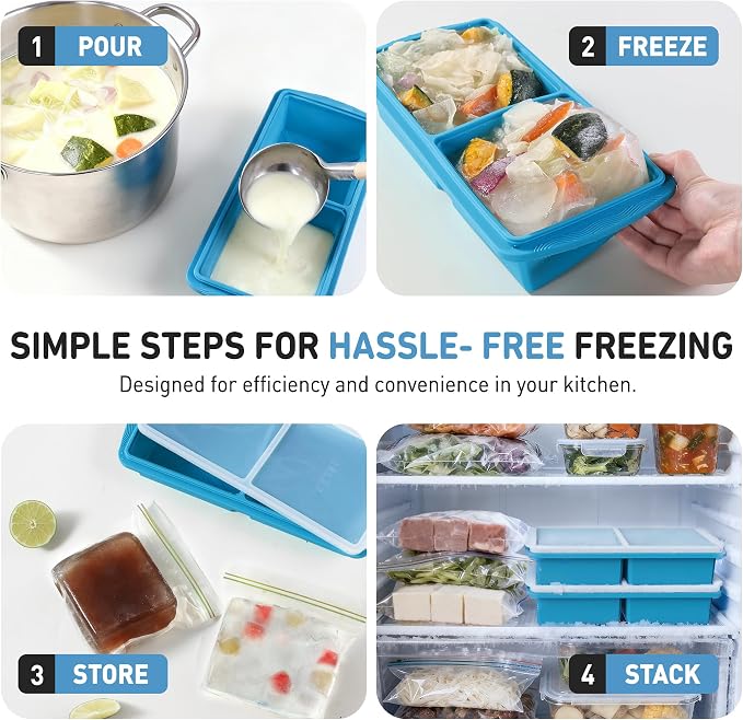 Silicone Freezer Tray with Lid Soup Freezer Container Molds with Steel - Image 6