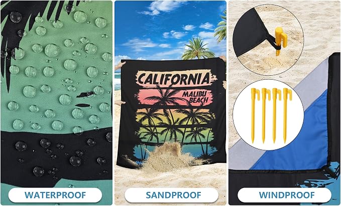 HIHOHO Beach Blanket Waterproof Sandproof Extra Large Beach Mat 79" X - Image 3
