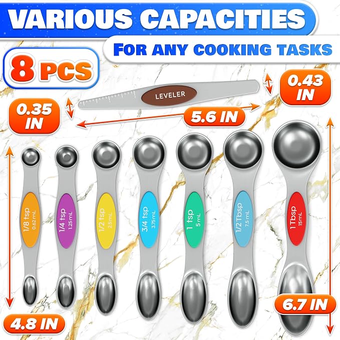 8 Pcs Magnetic Measuring Spoons Set Stainless Steel – Magnet Measuring Spoons - Image 2