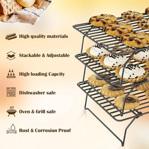 3 Tier Stackable Cooling Rack for Batch Cooling Cookie, Cake-15.8”x 10”- Heavy - Image 2