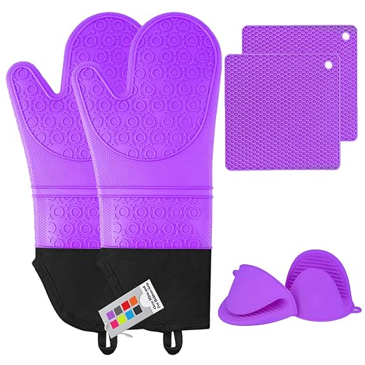 Silicone Oven Mitts and Pot Holders Sets, MTZRFLL Extra Long Heat Resistant by MTZRFLL