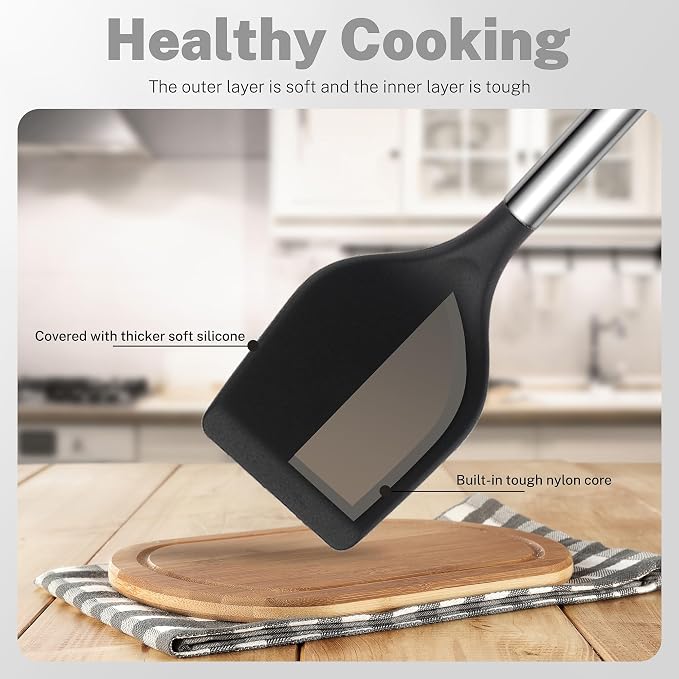 QMVESS Silicone Cooking Utensils Set, 446°F Heat Resistant Spatula, Spoons Set - Image 5