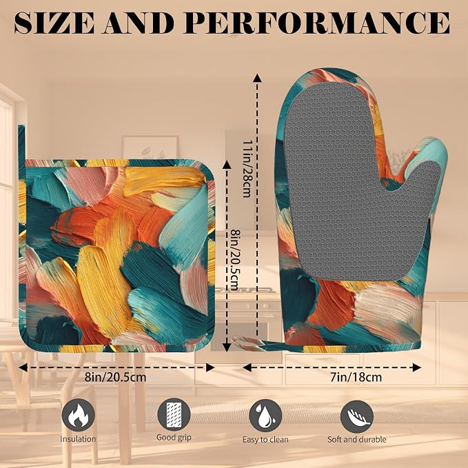 Abstract Oil Painting Heat-Resistant Oven Mitts and Pot Holder Kitchen Non-Slip - Image 3