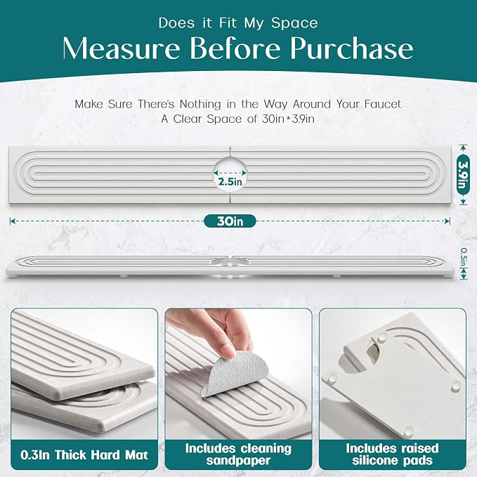 eormoe 30 Inch Faucet Mat for Kitchen Sink - Image 2