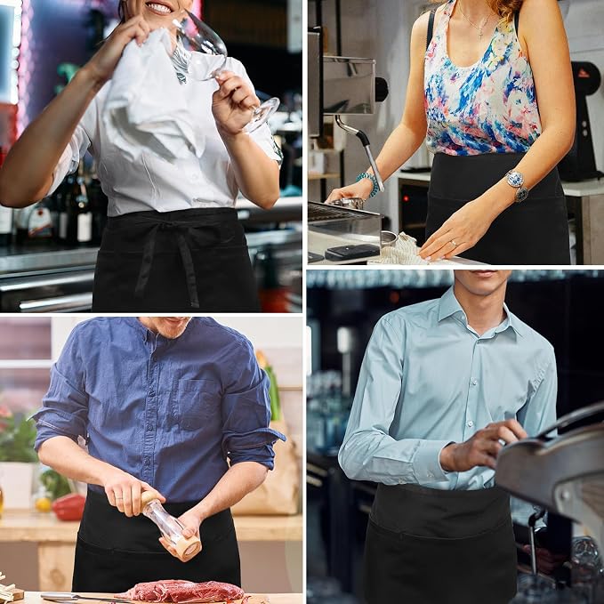 NLUS 1 Pack Server Apron with 3 Pockets, Water Oil Stain Resistant Waitress - Image 7