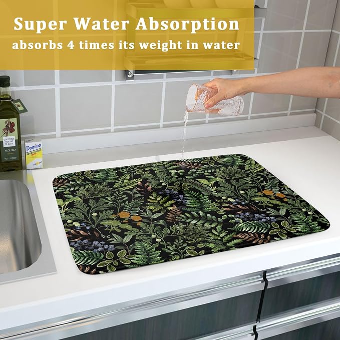 Black Sage Green Plant Dish Drying Mat - Image 7