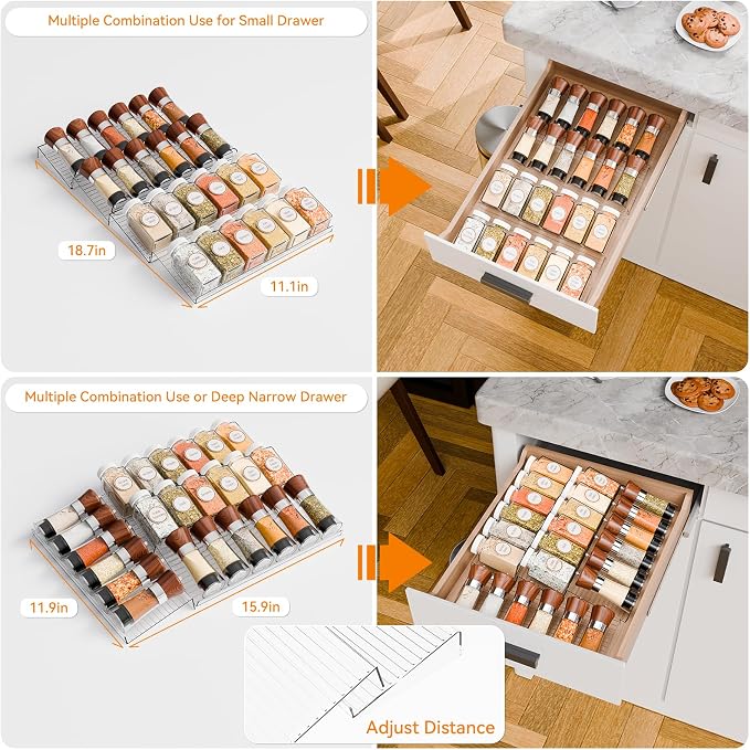 Yieach 4 Pack Adjustable In Drawer Spice Organizer - Image 2