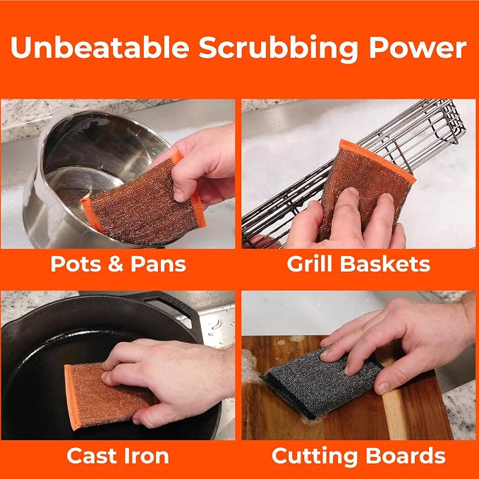 Heavy-Duty Steel Wool Scrubber Sponges 4 Pack – Stainless Steel Cleaning Pads - Image 3