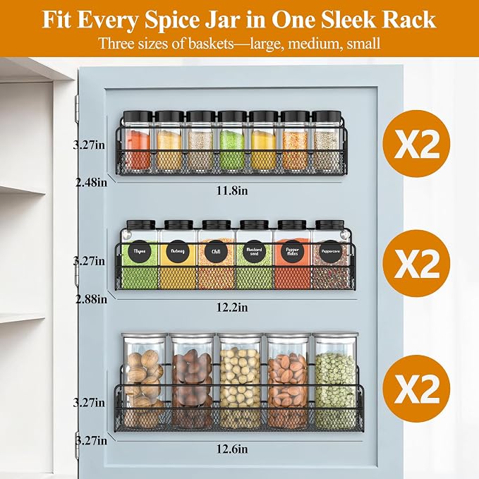 Wall Mounted Spice Rack Organizer, Pantry Door Organizer & Hanging Storage - Image 2