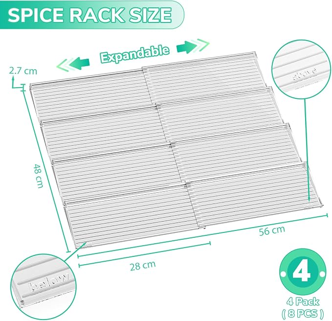 AMBIRD Spice Drawer Organizer, 4 Tier-2 Set Clear Spice Rack Tray Expandable - Image 2