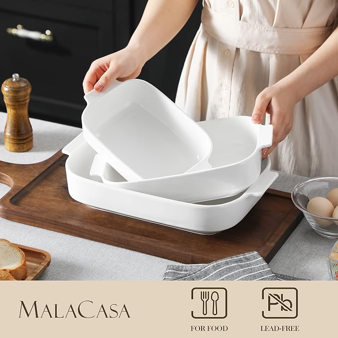MALACASA Casserole Dishes for Oven, Ceramic Baking Dishes Set of 3, Rectangular - Image 4