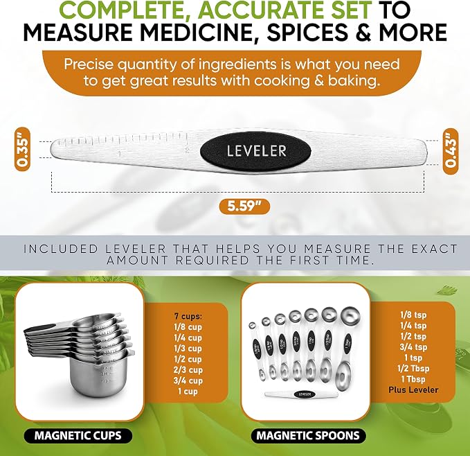 Spring Chef Magnetic Measuring Cups & Spoons Set, Strong N45 Magnets, Heavy - Image 6
