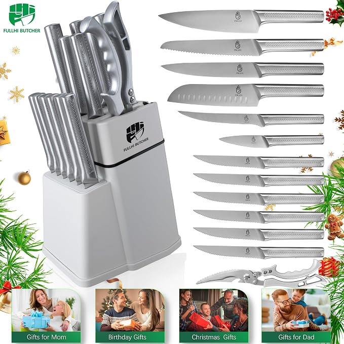 FULLHI 14pcs Knife Block Set, Dishwasher Safe Kitchen Knife Set - Image 9