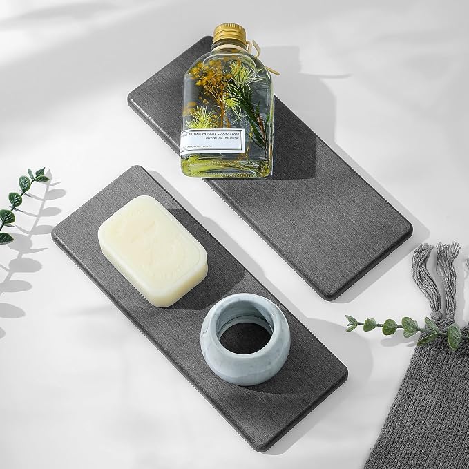 Razborci 2PCS Bathroom Trays, Water Absorbing Diatomite Stone Quick Drying Mat by Razborci