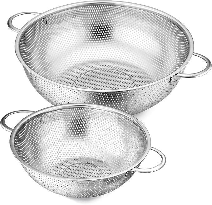 E-far 3QT & 5QT Colander Set of 2, Stainless Steel Micro-Perforated Colander by E-far