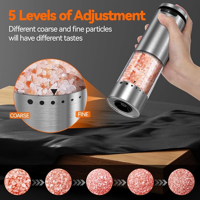 VOXON Update Electric Salt and Pepper Grinder Set Rechargeable Stainless Steel - Image 4