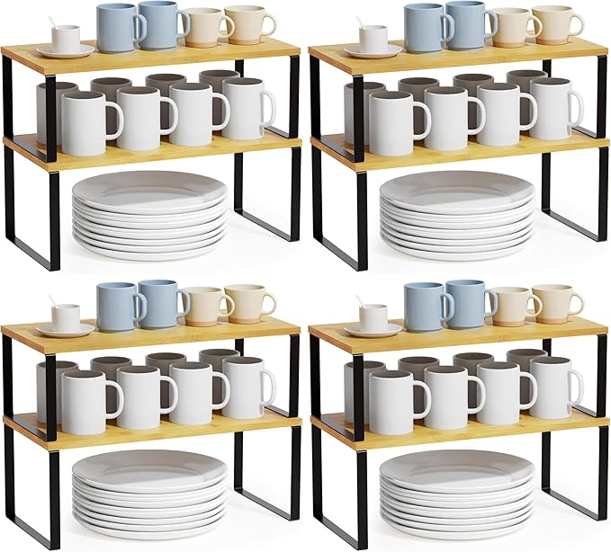 SpaceAid Cabinet Shelf Organizers 8 Pack, Kitchen Counter Rack Shelves Riser by SpaceAid