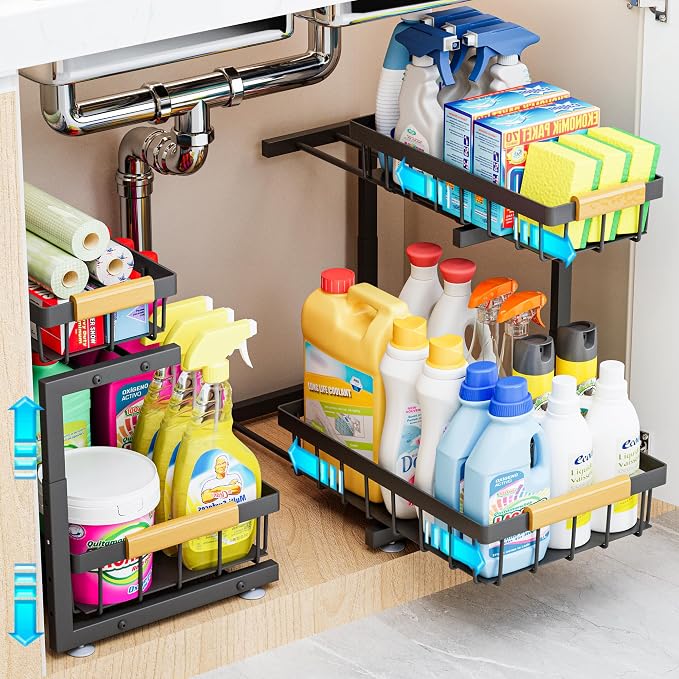 ADBIU Under Sink Organizer, 2 Pack 2 Tier Expandable Height Pull out Kitchen by ADBIU