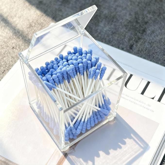 Clear Acrylic Qtip Holder with Lid, Cotton Balls Swab Organizer, 2.95" x 2.56" - Image 7