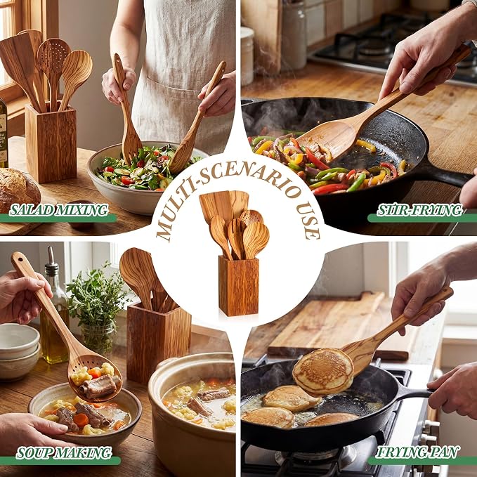 Qinyoung 10 Pack Olive Wood Cooking Utensils Olive Wood Kitchen Utensils Mixing - Image 5