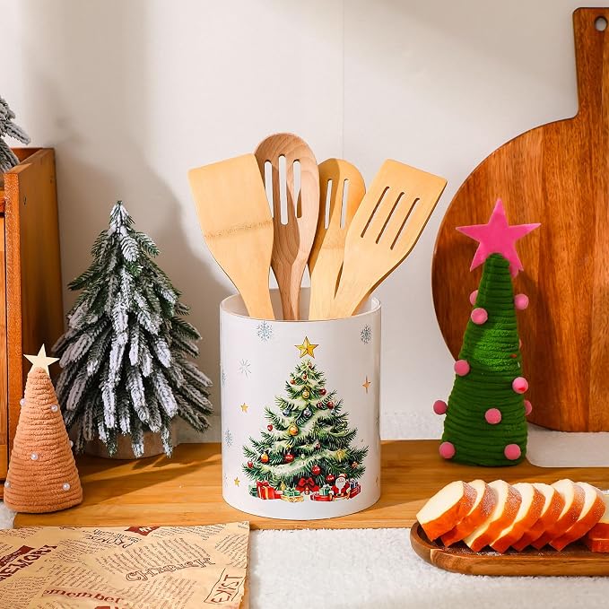 WILLBOND Christmas Tree Kitchen Decor Acrylic Kitchen Utensil Holder Crock - Image 3