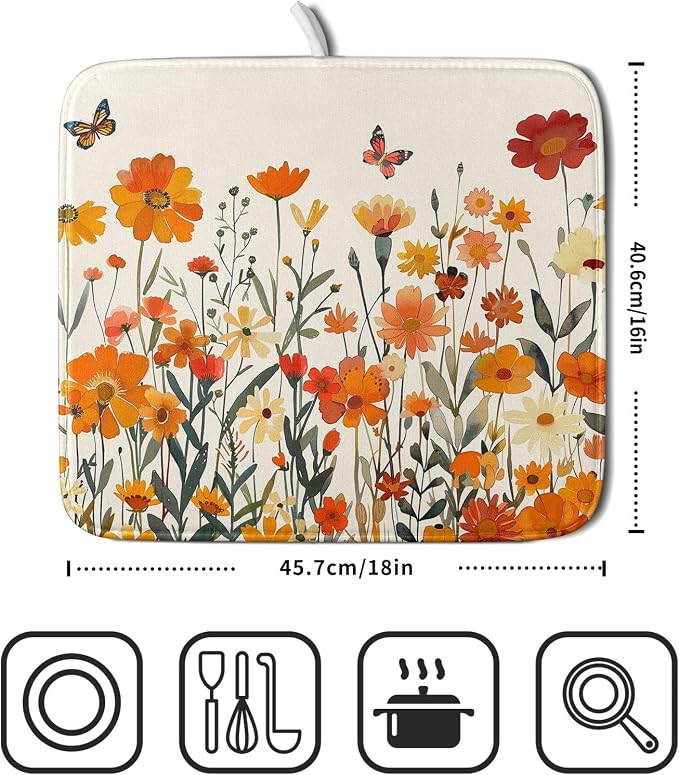 Fall Orange Wildflower Dish Drying Mat - Image 2
