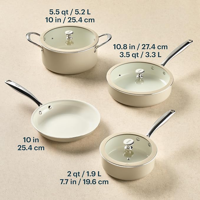 Pyrex 7-Piece Ceramic Cookware Set, Pots and Pans - Image 3