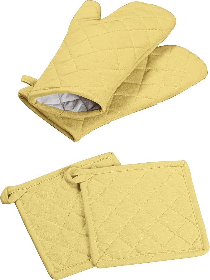 Oven Mitt & Pot Holder 100% Cotton Set of Heat Resistant Oven Gloves & Hot Pads by SoftopiaCotton