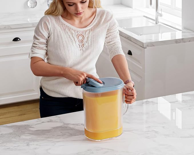 Tribello Pitcher with Lid 1 Gallon, Slim Clear Plastic Water Pitcher with - Image 3