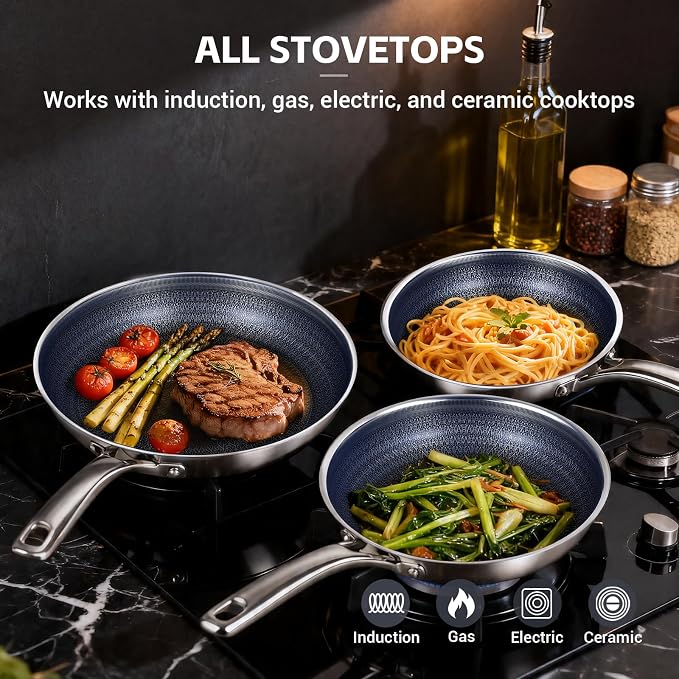 Ammeloo Hybrid Tri-Ply Stainless Steel Frying Pan Set, Non Stick Frying Pans - Image 7