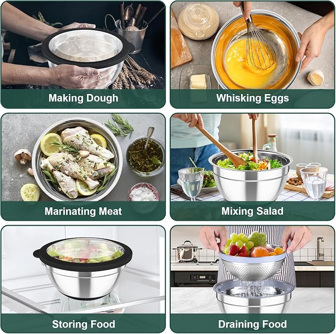 TeamFar Mixing Bowls with Colander Set, Stainless Steel Strainer and Nesting - Image 7