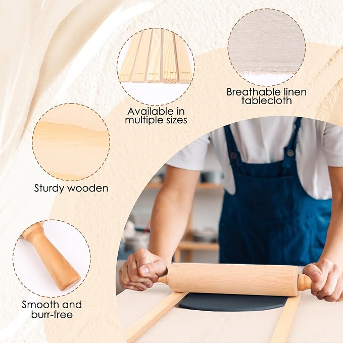 12 Pcs Pottery Tools Set, Include17in Slab Roller - Image 3