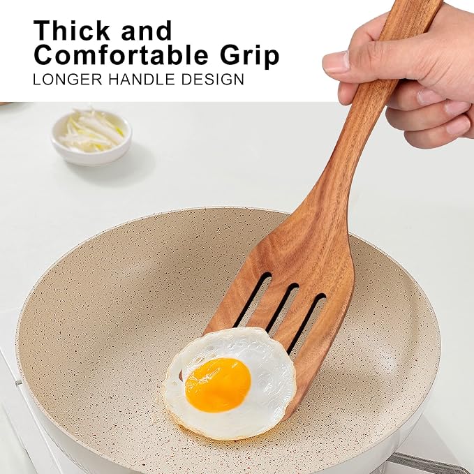 6 Pack Teak Wooden Spoons for Cooking Utensil Set Best Wood Non Toxic Spatula - Image 4