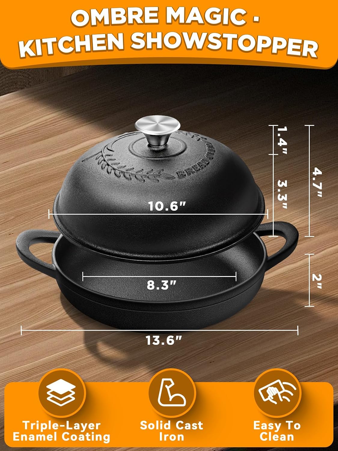 Dutch Oven Bread Baking Pot with Lid 6QT Enameled Cast Iron Oven
