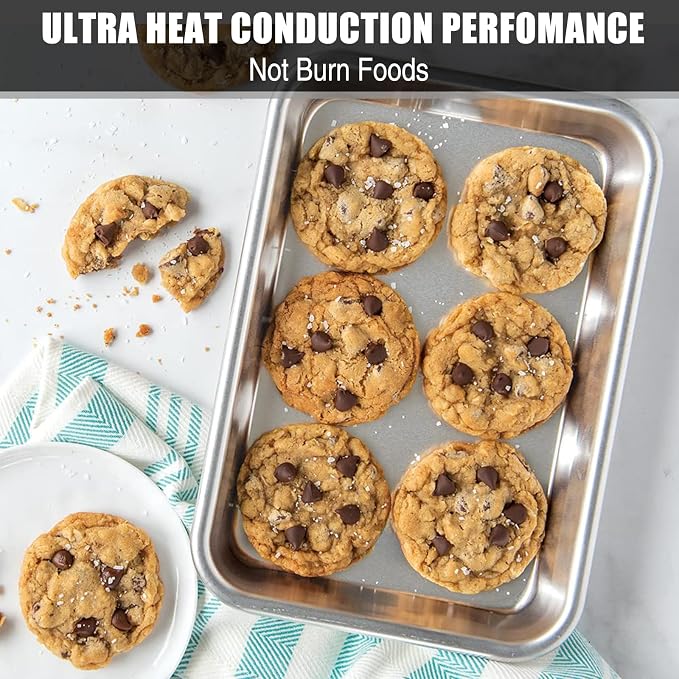 Baking Sheet Cookie Sheet Set of 2, Umite Chef Stainless Steel Baking Pans Tray - Image 4