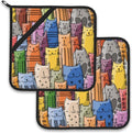 Funny Cats Family Pot Holder Set of 2, Heat Resistant Potholders Oven Hot Pads by Larkverk
