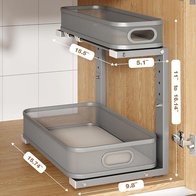 2 Pack 15.7IN-Depth Under Sink Organizer - Image 2