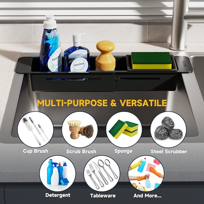 NiHome Extendable Over Sink Kitchen Organizer, Small Telescopic Brush Storage - Image 7